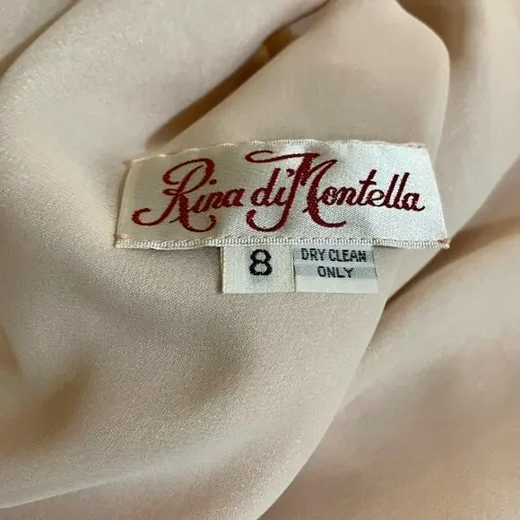 Vintage 1990s Rina di’Montella Silk Lace Overlay Beaded Dress Size 8 Nude Pink - Picture 8 of 16